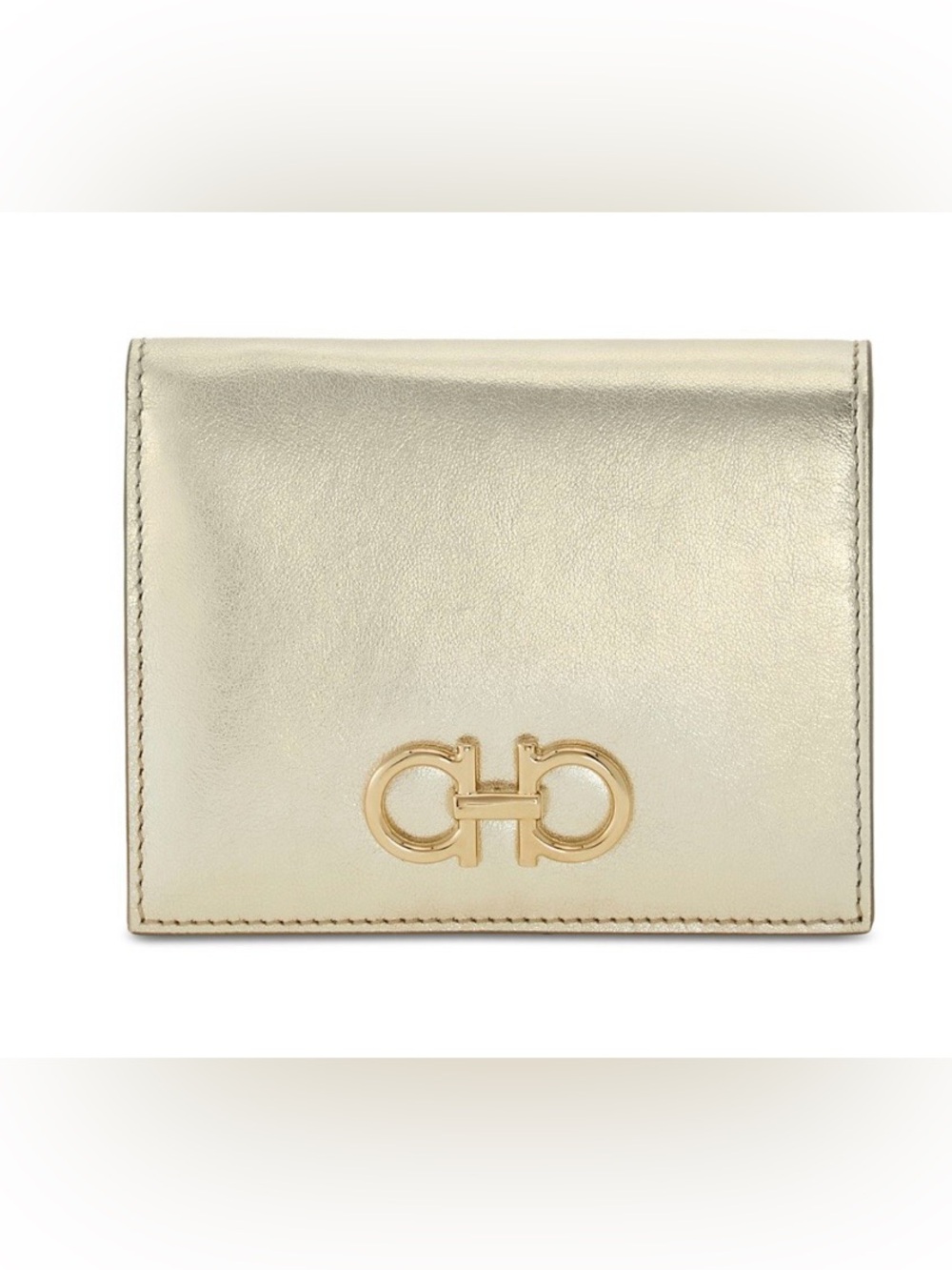 NWT FERRAGAMO
Gancini Compact Metallic Leather Wallet